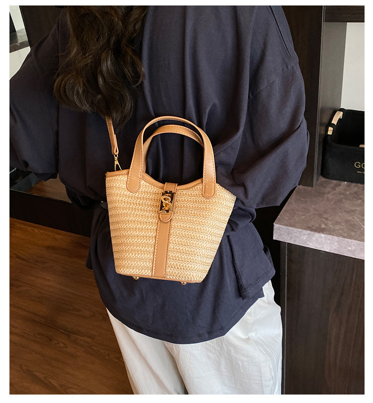 Woven Crossbody Bucket Bag