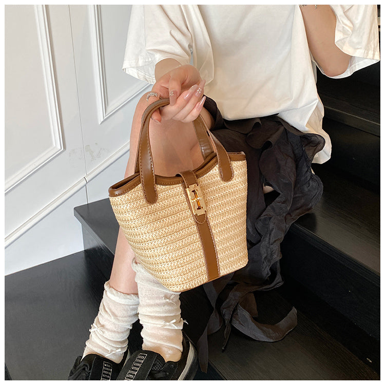 Woven Crossbody Bucket Bag