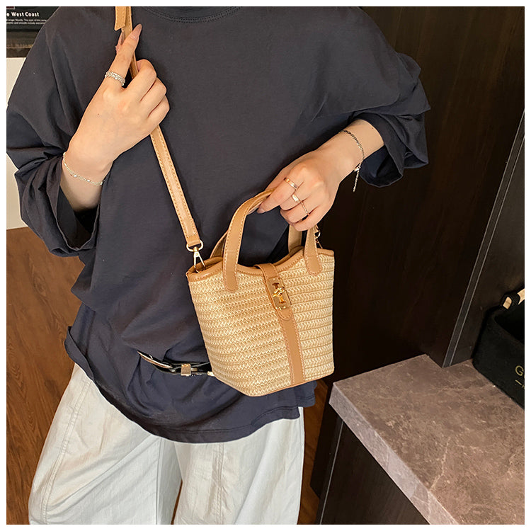 Woven Crossbody Bucket Bag