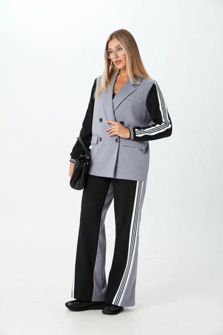 Patchwork Double-Breasted Blazer Set