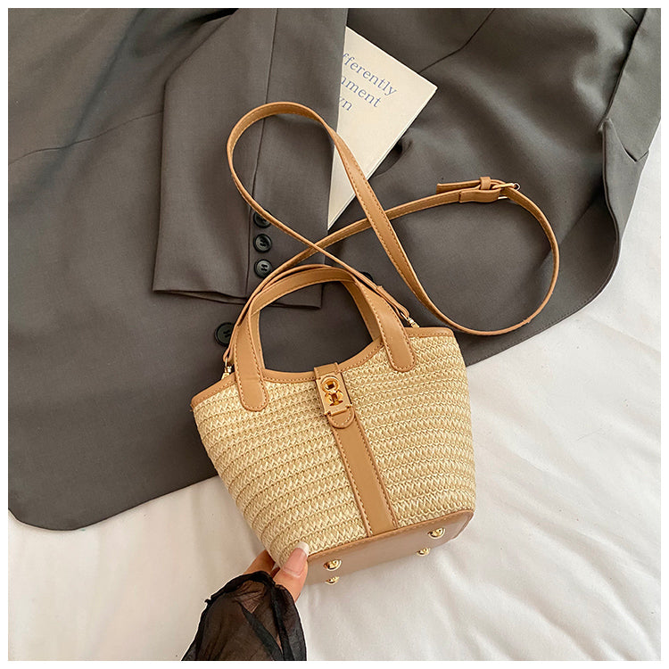 Woven Crossbody Bucket Bag