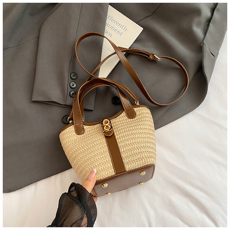 Woven Crossbody Bucket Bag