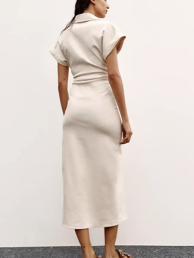 Single-button slim-fit denim dress