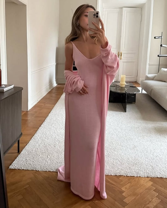 Knit Tank Maxi Dress + Long Sleeve Cardigan Set