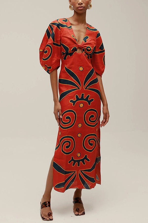 Boho-Inspired Printed Linen Maxi Dress