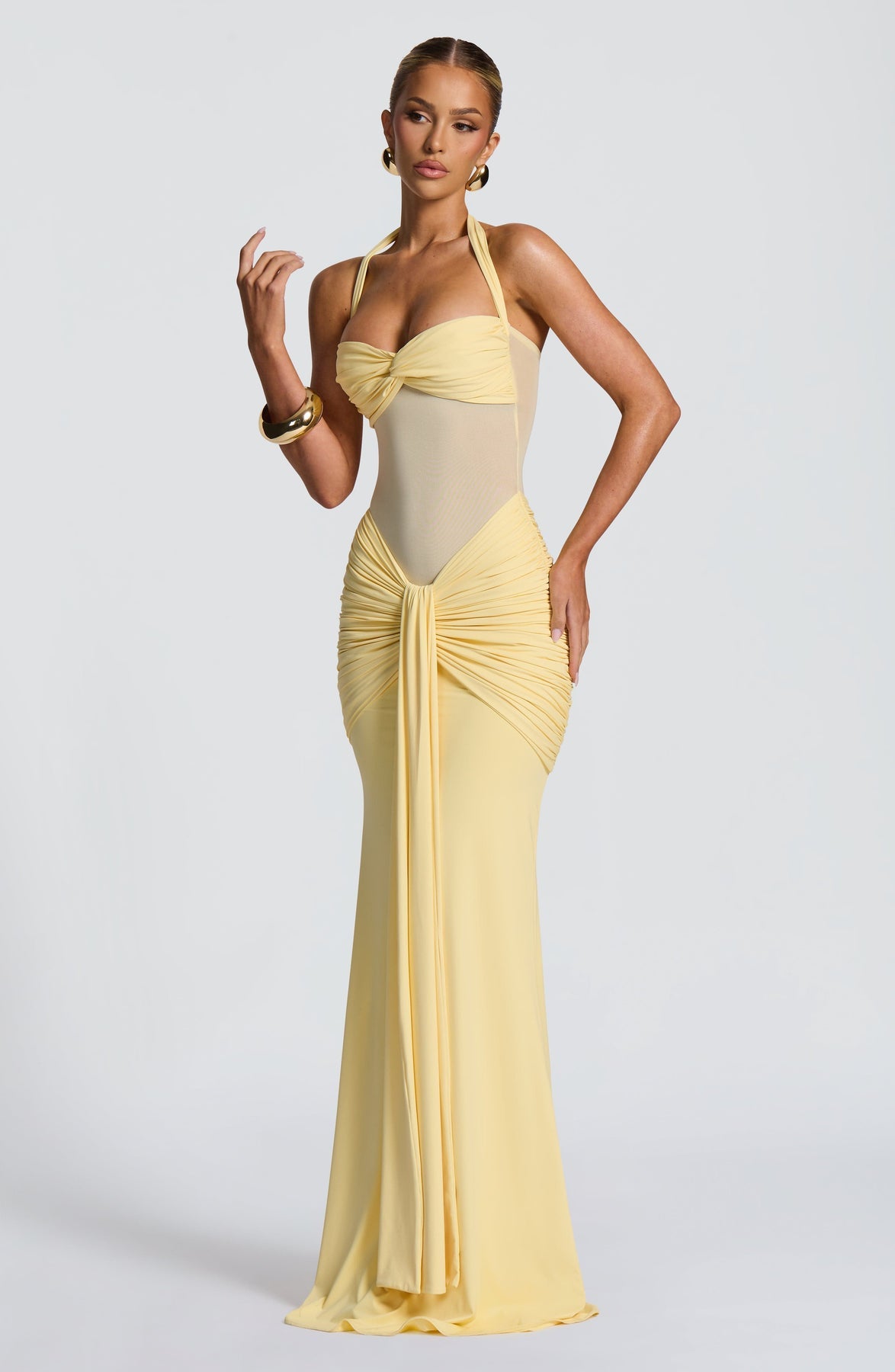 Cut-Out Mesh Bodycon Midi Dress
