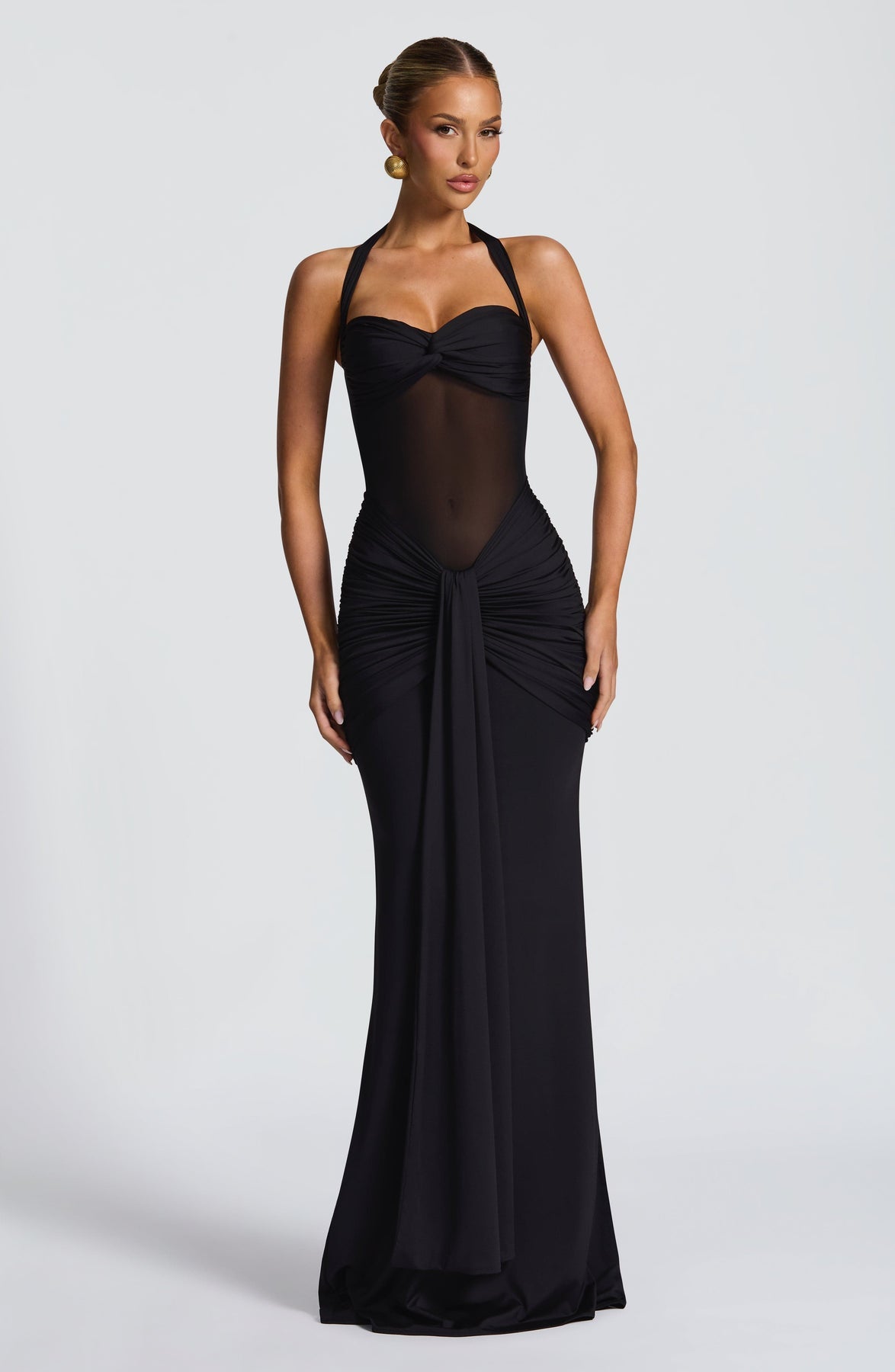 Cut-Out Mesh Bodycon Midi Dress