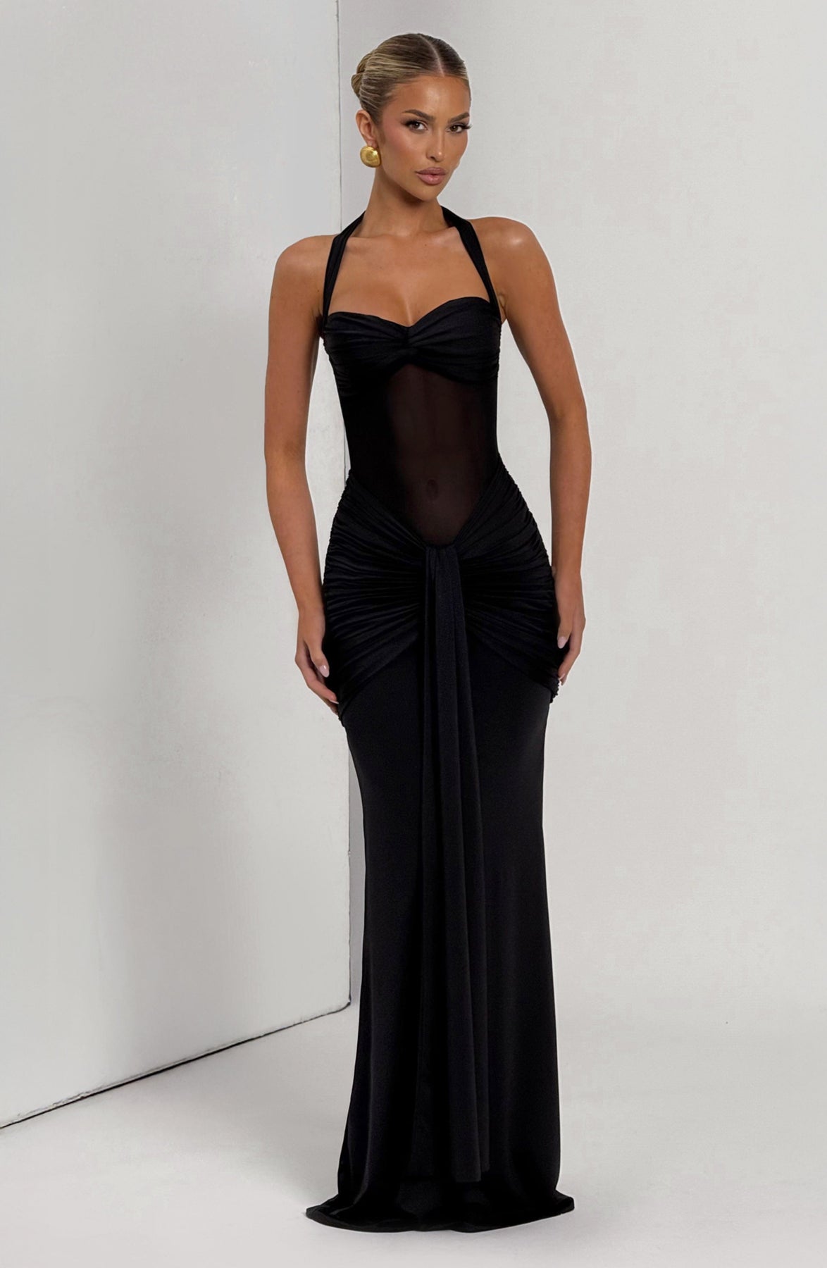 Cut-Out Mesh Bodycon Midi Dress