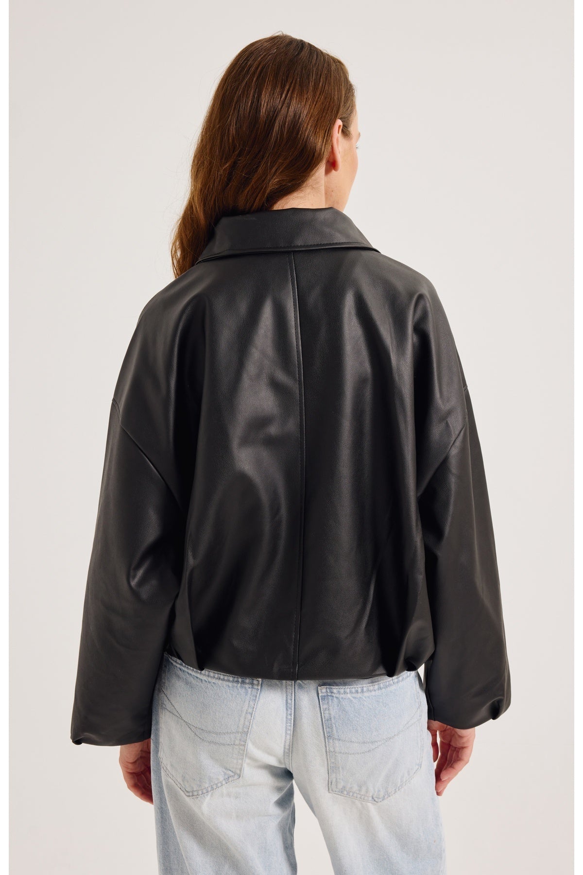 Oversized Faux Leather Jacket for Women