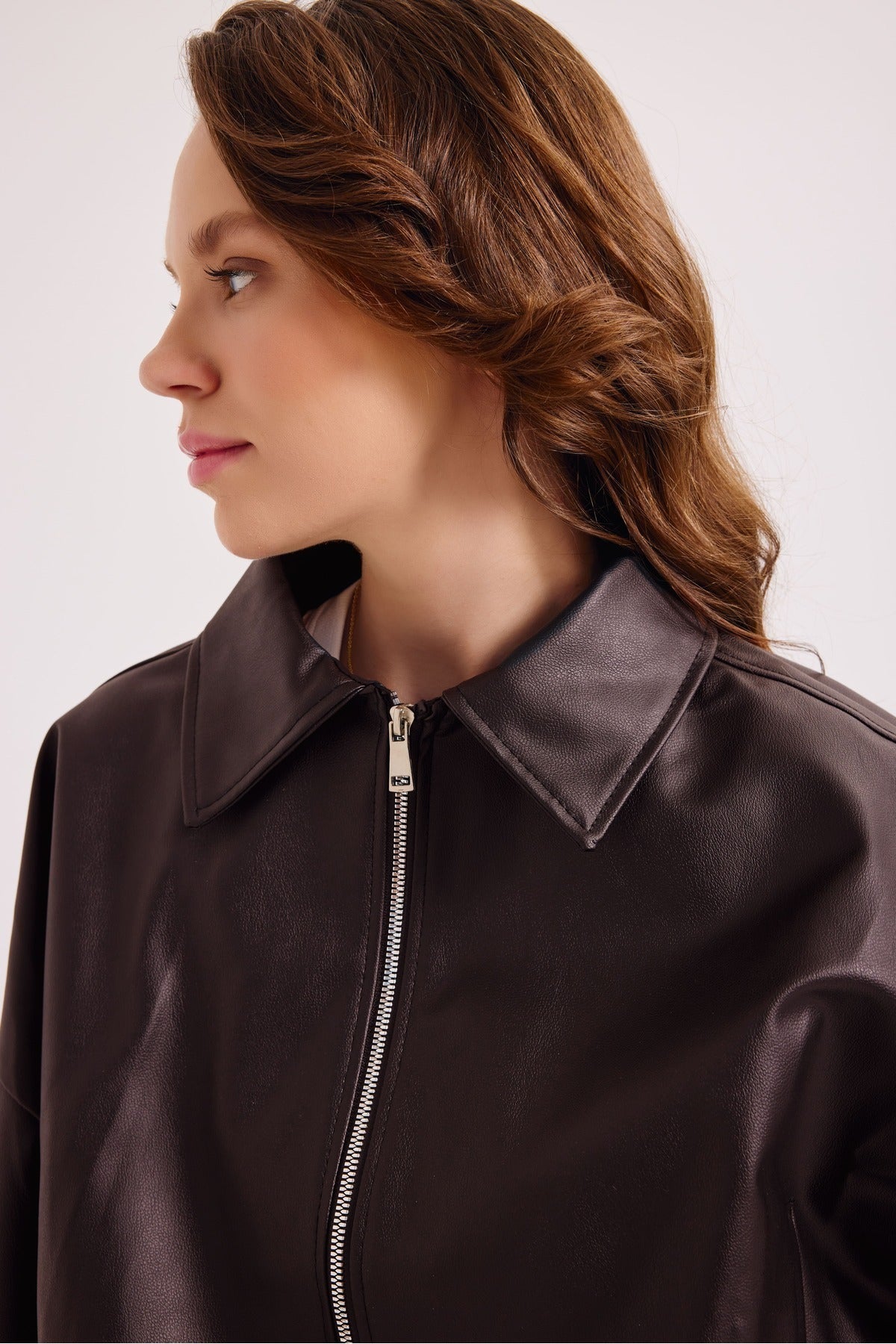 Oversized Faux Leather Jacket for Women