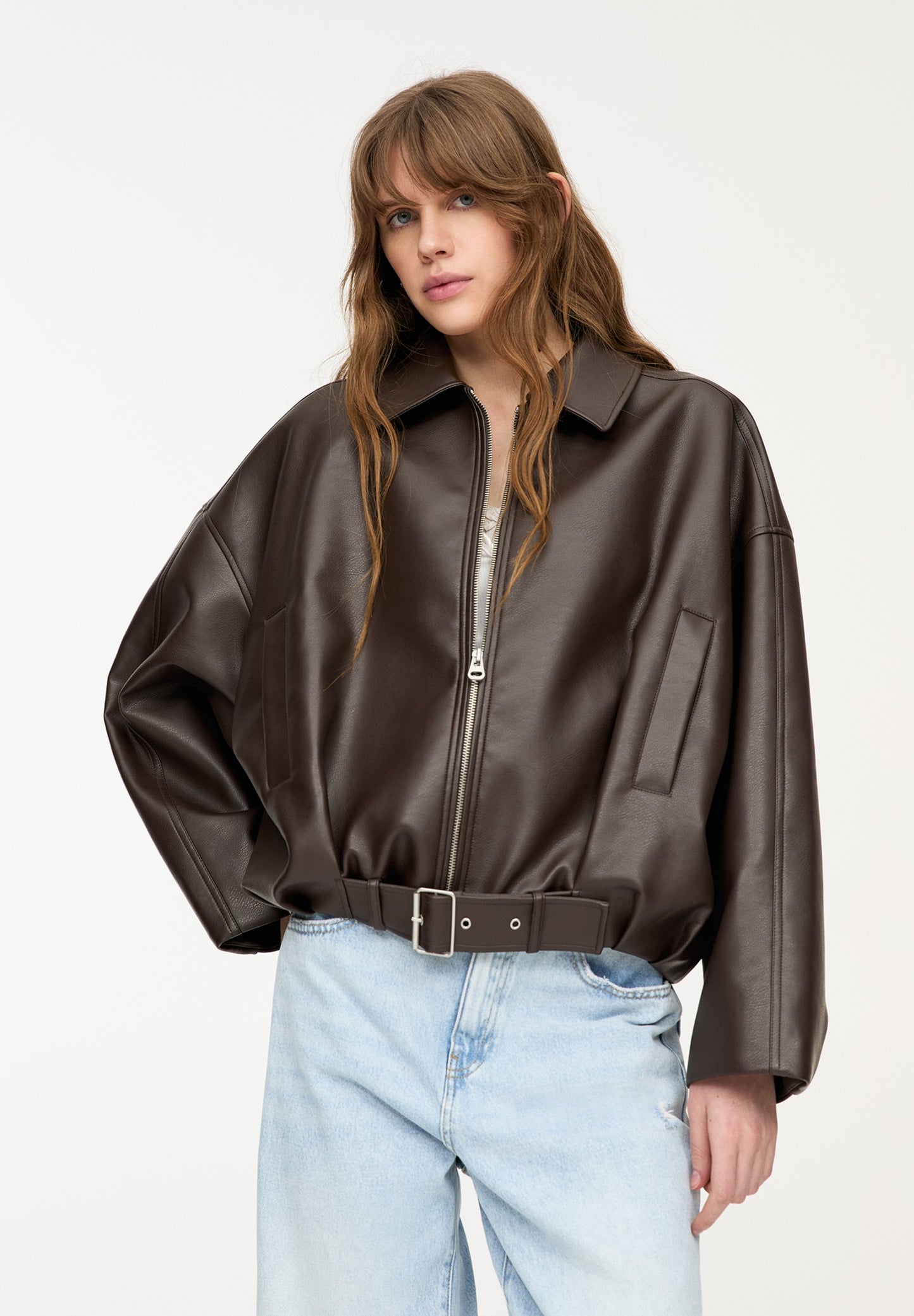 Oversized Faux Leather Jacket for Women
