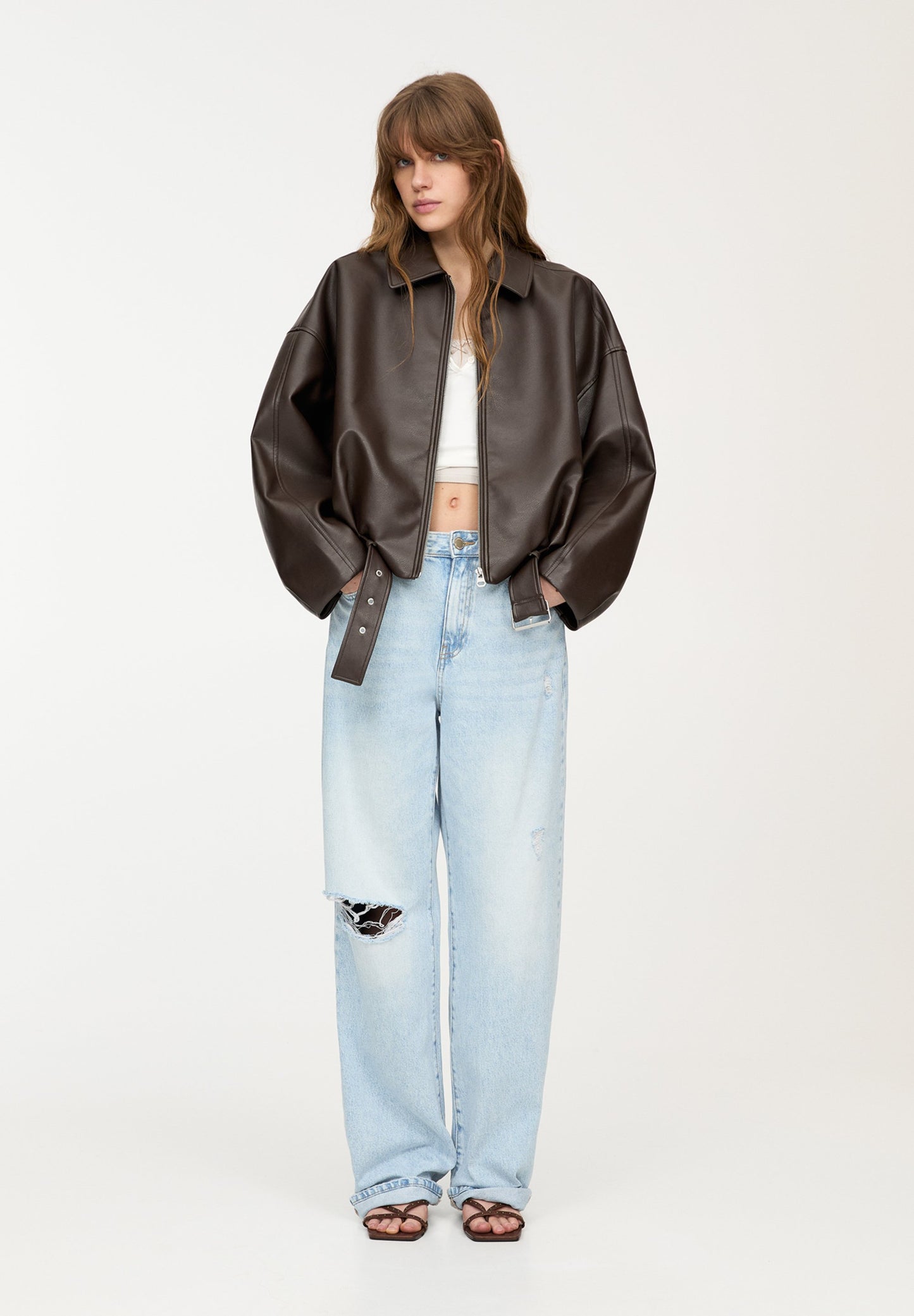 Oversized Faux Leather Jacket for Women