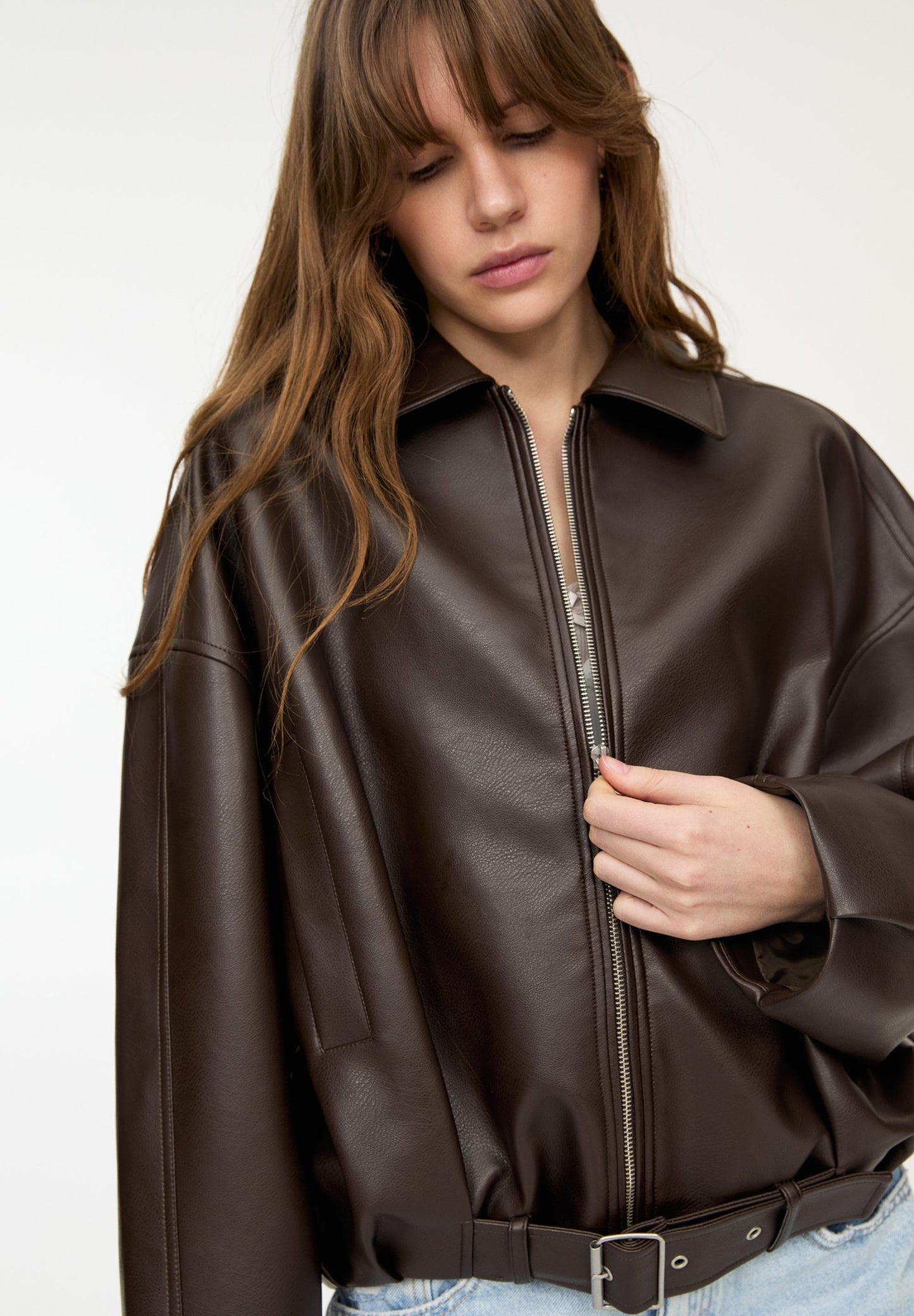 Oversized Faux Leather Jacket for Women