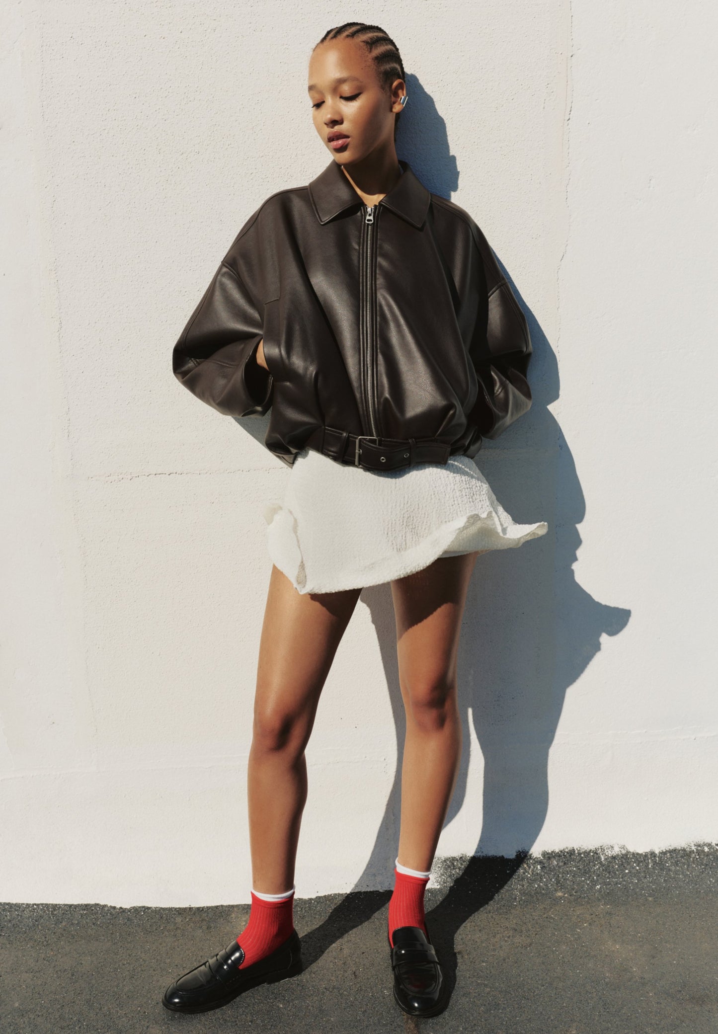 Oversized Faux Leather Jacket for Women