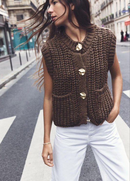 Chunky Knit Short Vest Cardigan