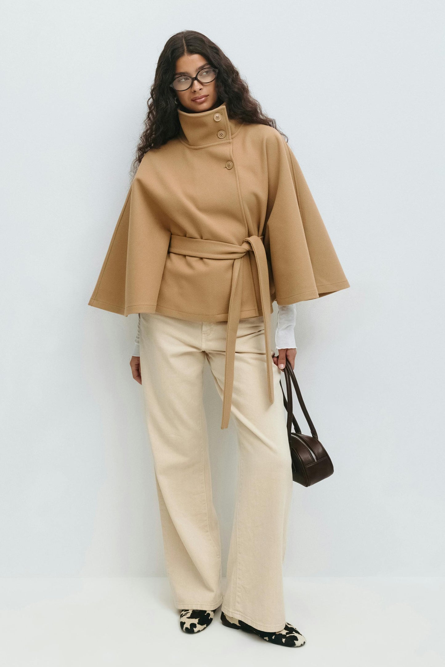 Elegant Belted Cape Coat for Women