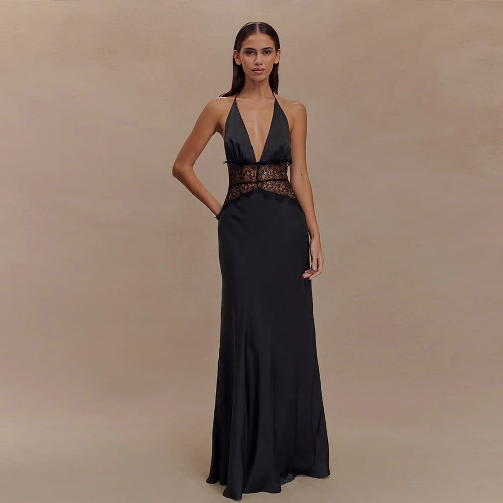 Premium Lace-Inserted Silk Slip Dress