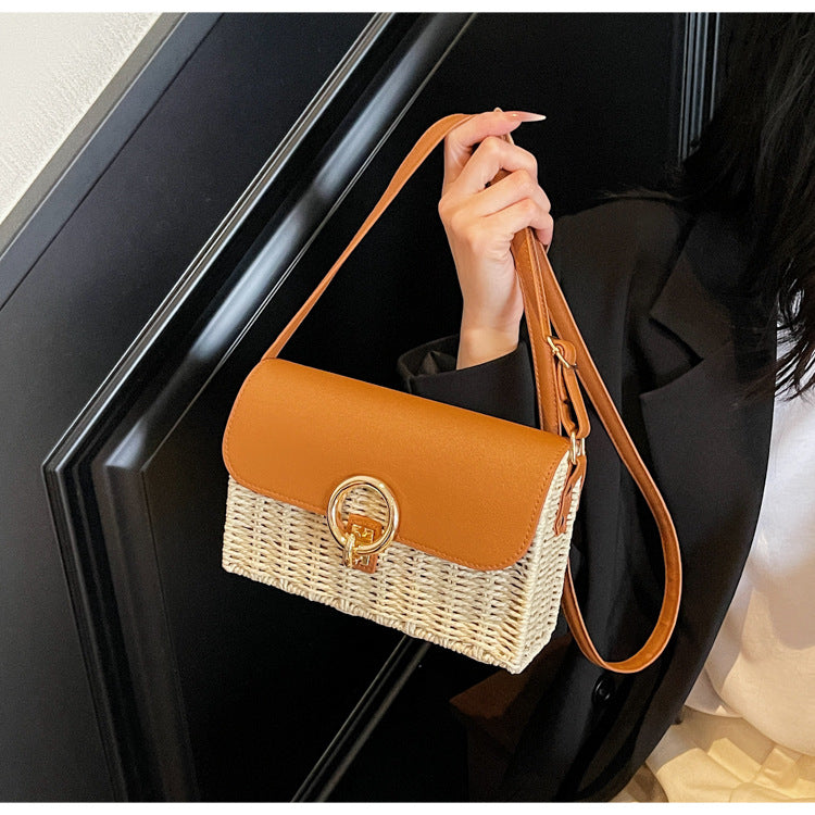Round-mouth woven small square bag