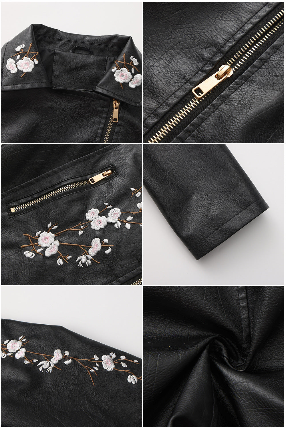 Embroidered Faux Leather Biker Jacket