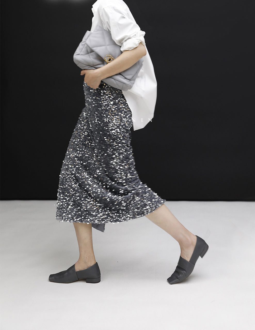 Shimmering sequin midi skirt