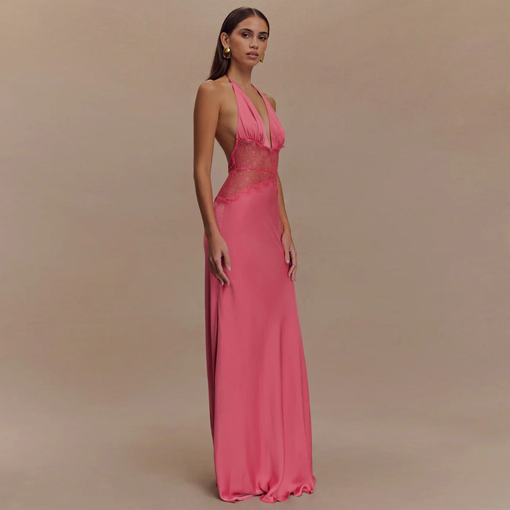Premium Lace-Inserted Silk Slip Dress