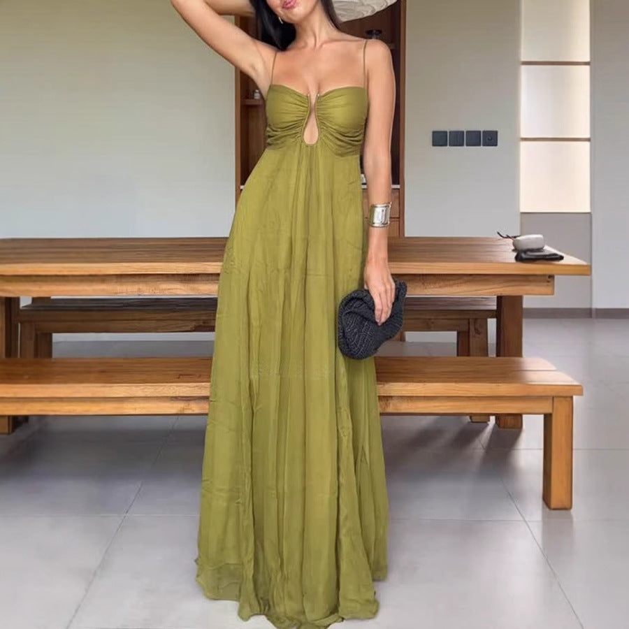 Deep U Neck Spaghetti Strap Maxi Dress