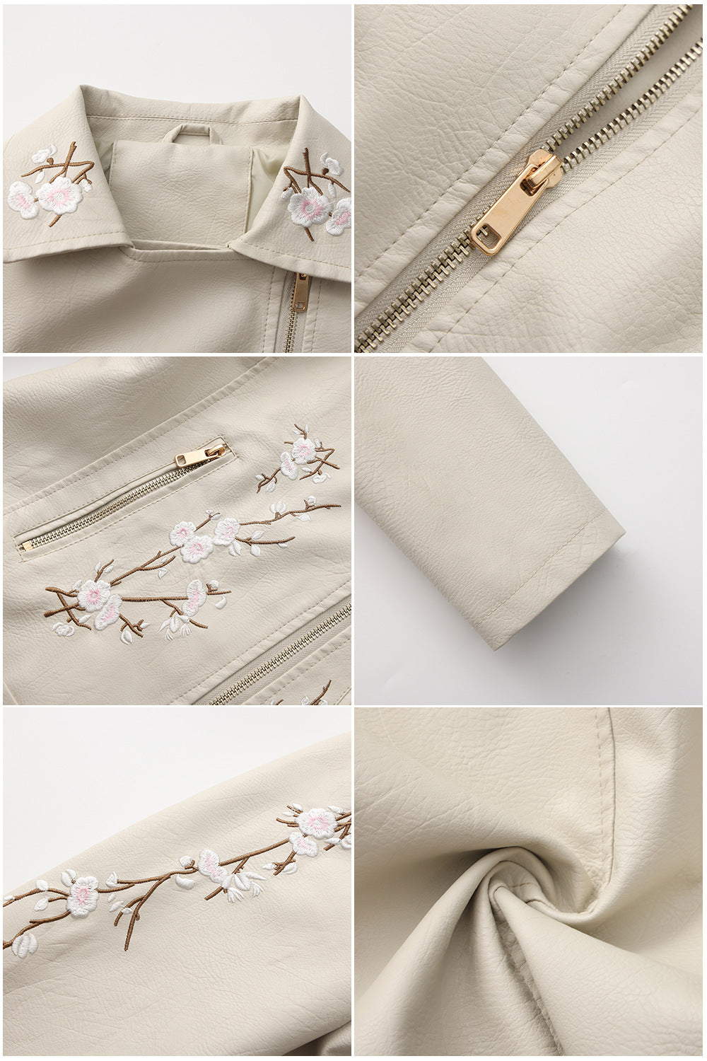 Embroidered Faux Leather Biker Jacket