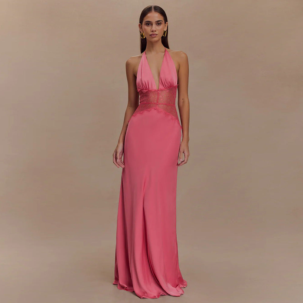 Premium Lace-Inserted Silk Slip Dress