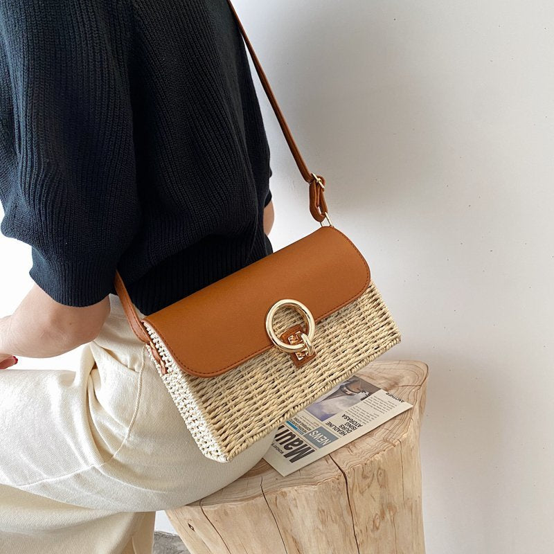 Round-mouth woven small square bag