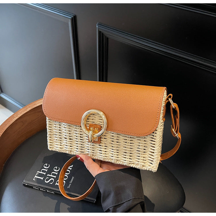 Round-mouth woven small square bag