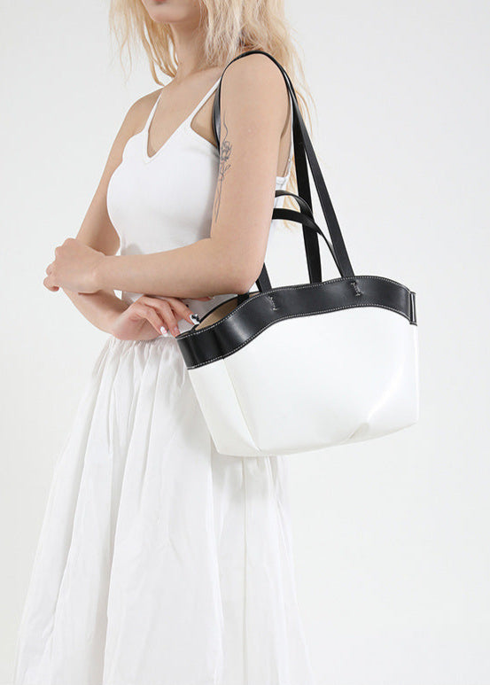 Two-Tone Structured PU Leather Tote Bag