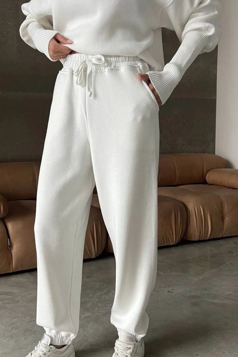 Casual Solid Color Zipper Hoodie Two-Piece Set