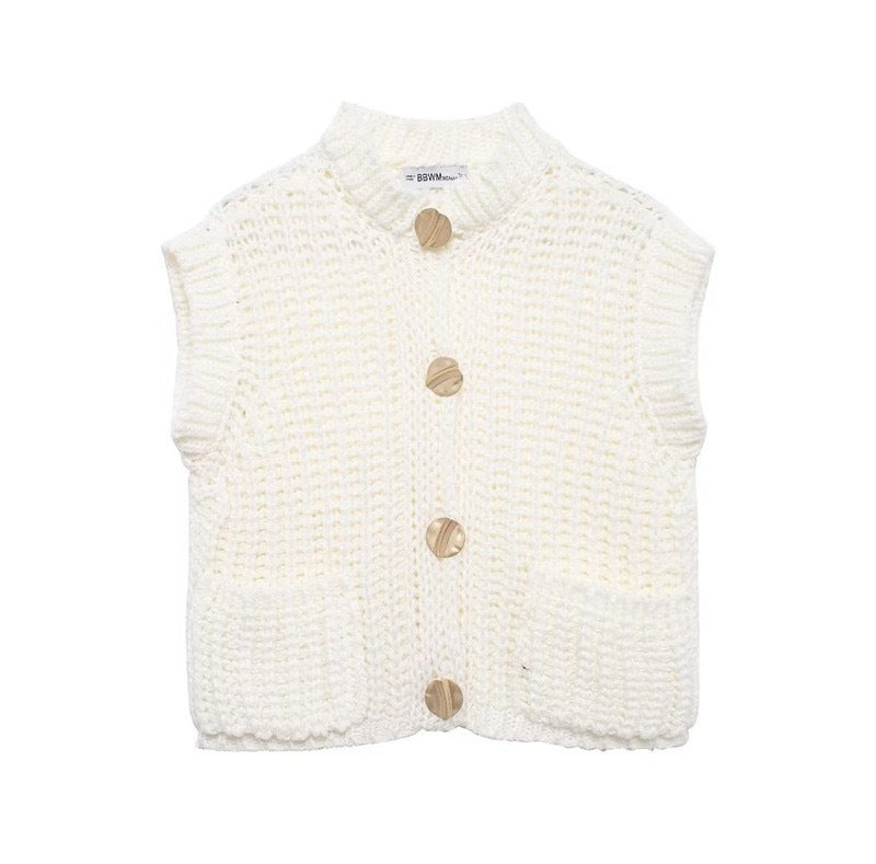 Chunky Knit Short Vest Cardigan