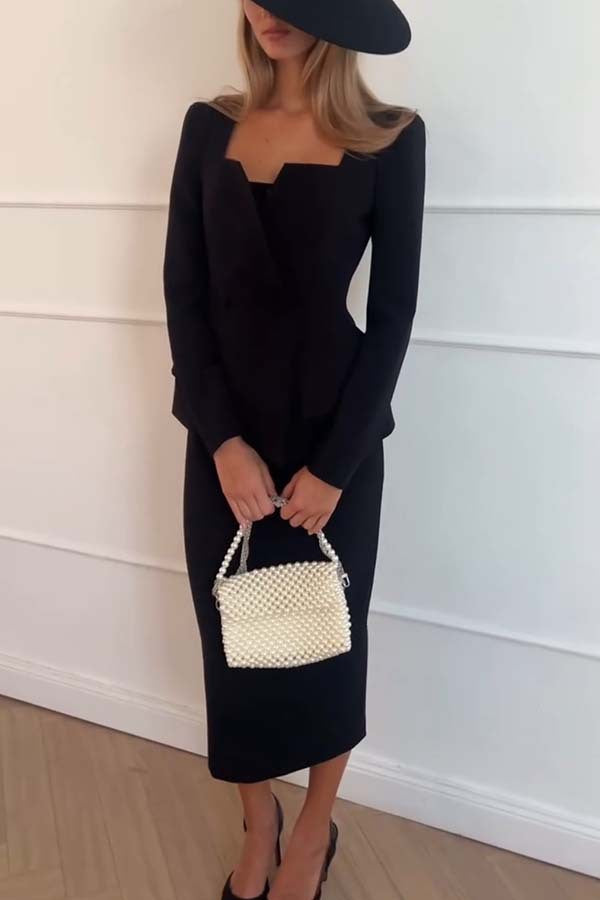 Elegant Office Blazer Skirt Set