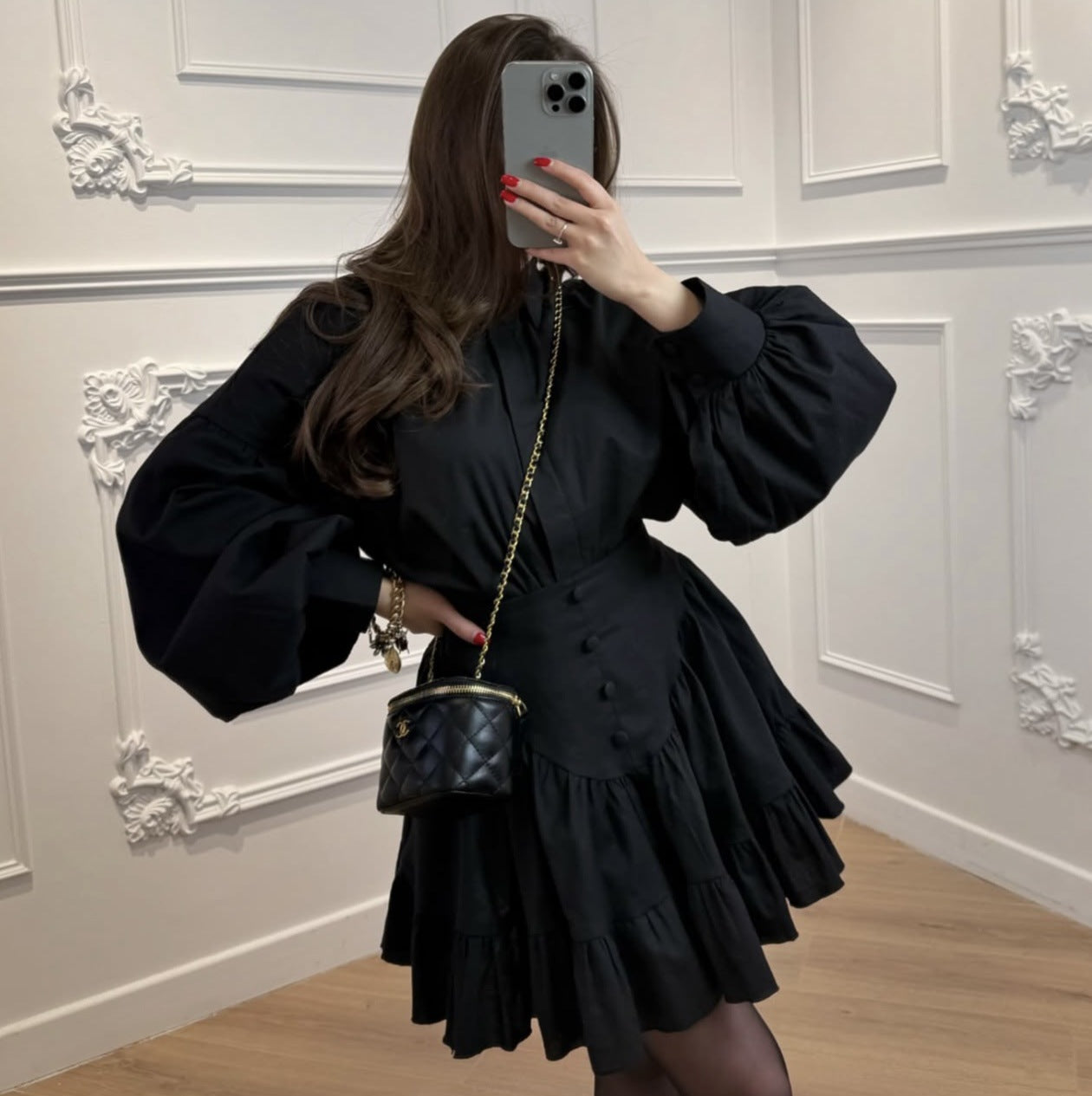 Elegant Ruffle Long Sleeve Shirt + Mini Skirt Set