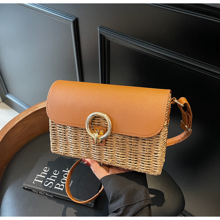 Round-mouth woven small square bag