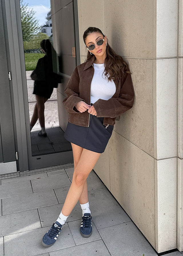 Faux Suede Zip-Up Jacket
