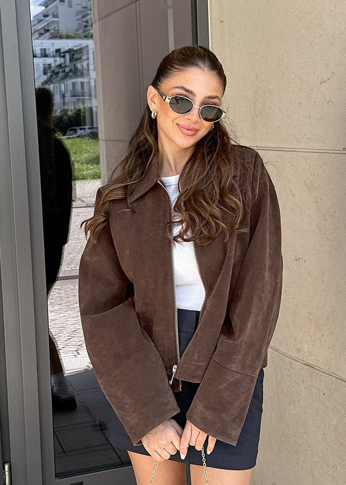 Faux Suede Zip-Up Jacket