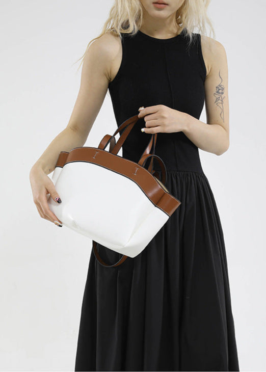 Two-Tone Structured PU Leather Tote Bag