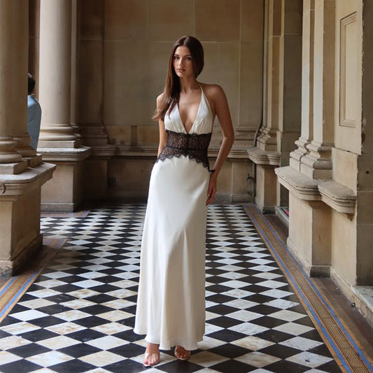 Premium Lace-Inserted Silk Slip Dress