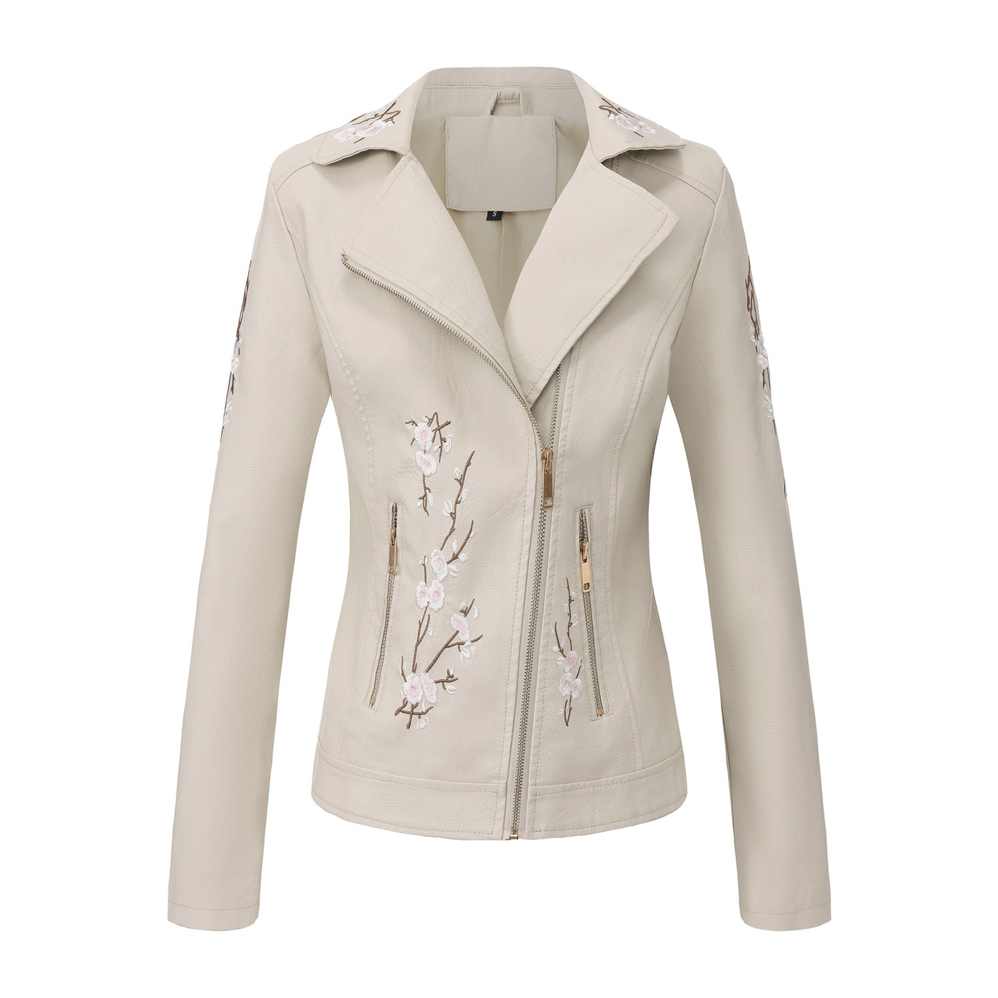 Embroidered Faux Leather Biker Jacket