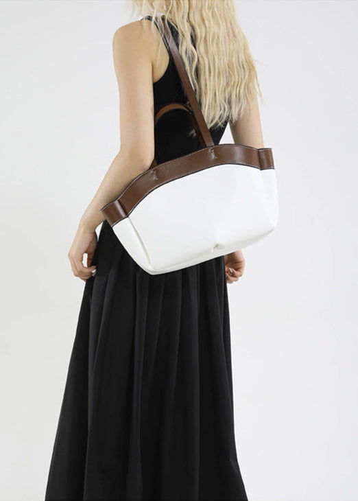 Two-Tone Structured PU Leather Tote Bag