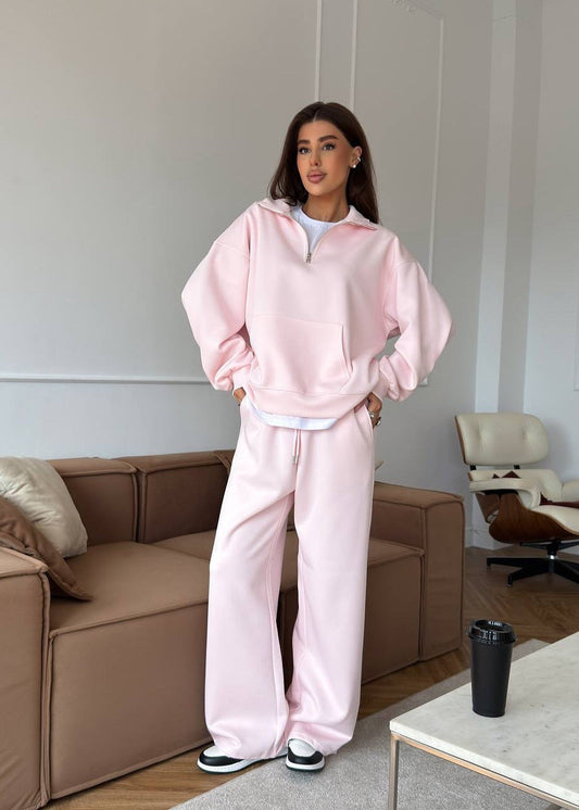 Cozy Cotton Lounge Set for Women – Relaxed Pullover Sweatshirt & Straight-Leg Pants