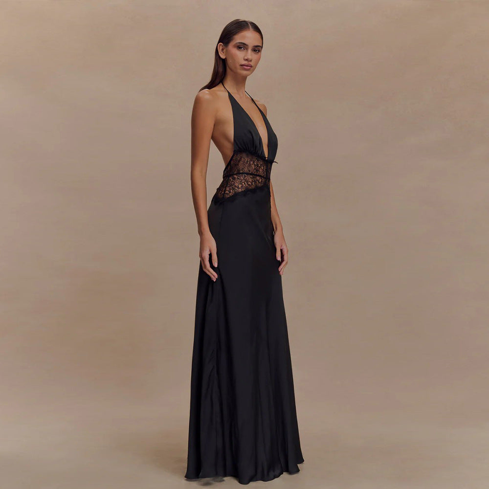 Premium Lace-Inserted Silk Slip Dress