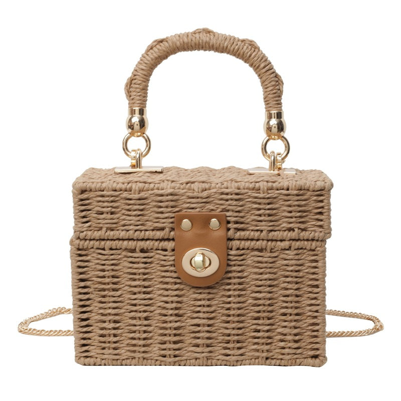 Mini Tweed-Inspired Straw Box Bag