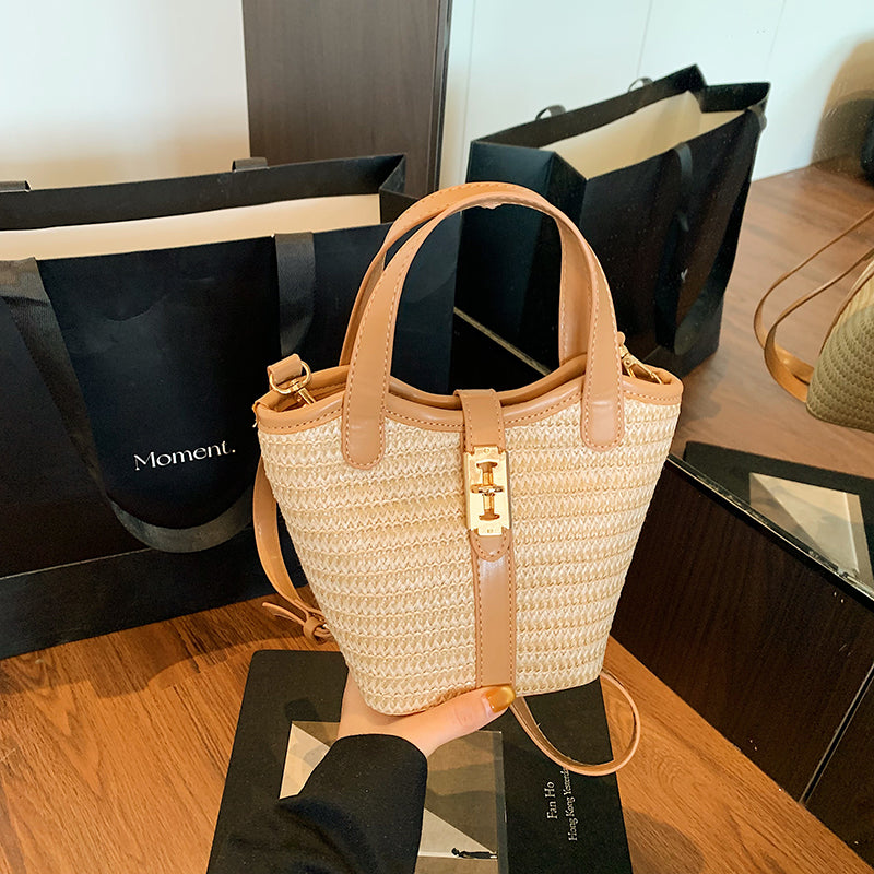 Woven Crossbody Bucket Bag