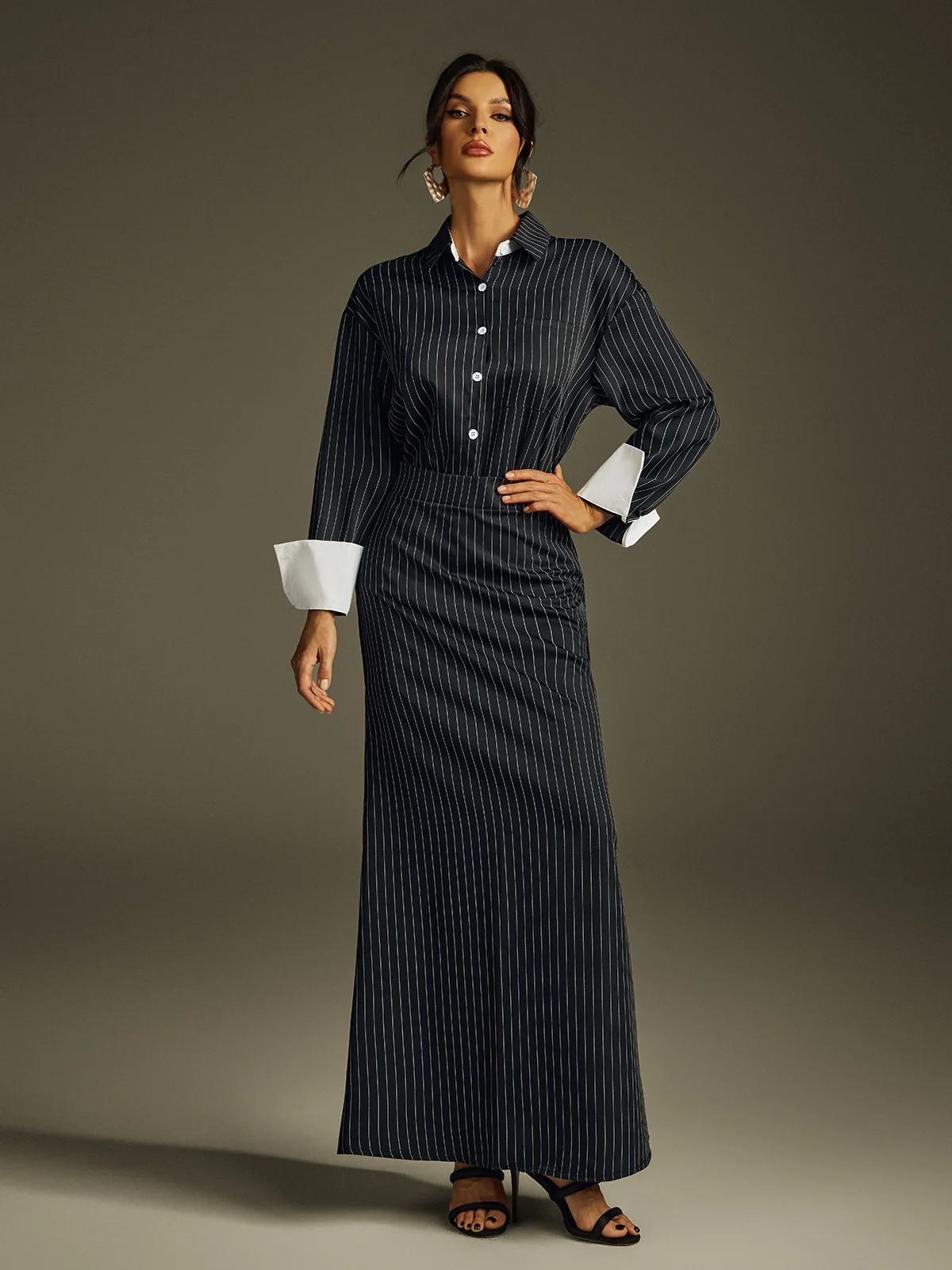 Striped Long Sleeve Bodycon Dress Set