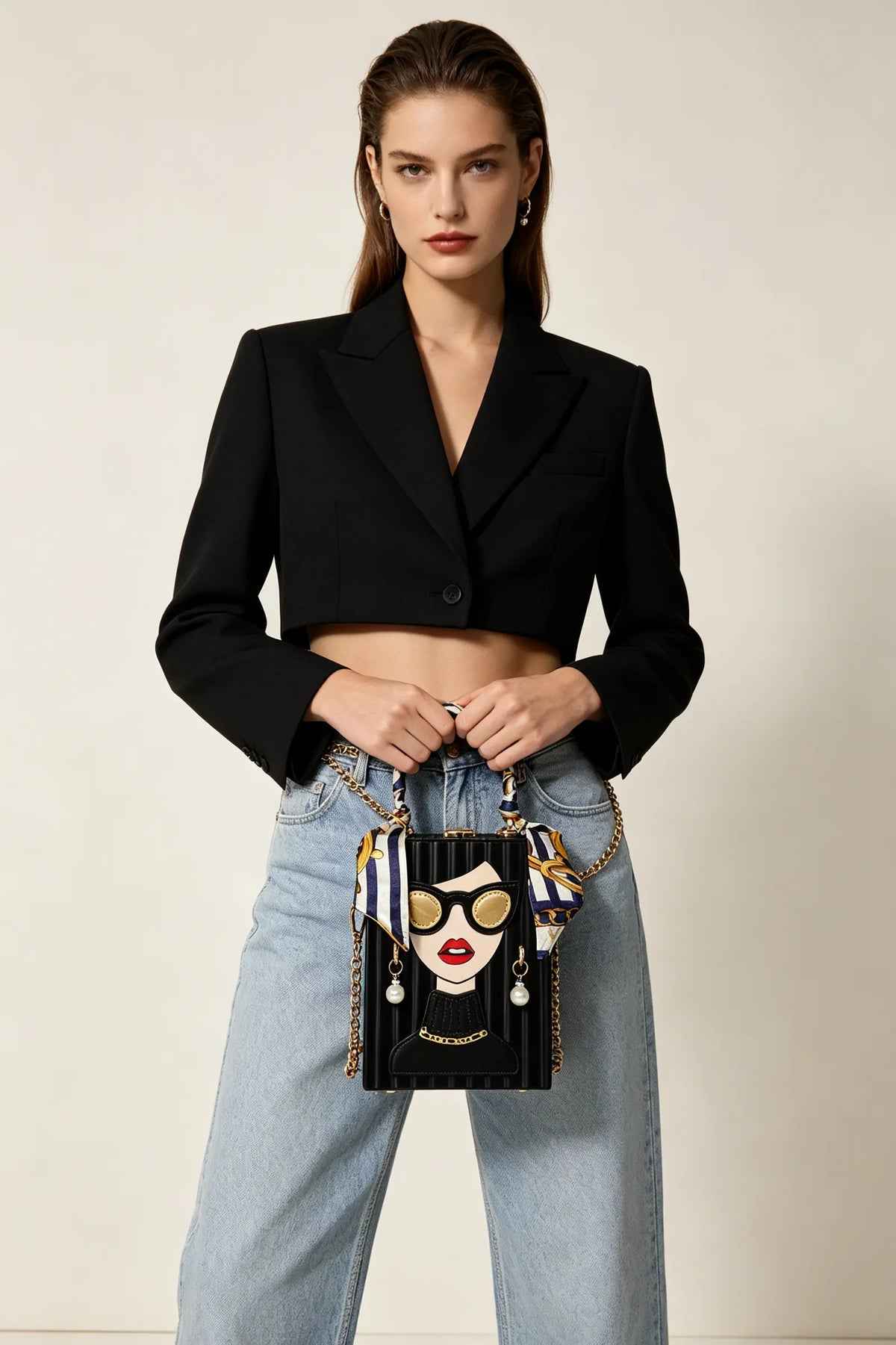 Chic Pop-Art Diva Mini Box Crossbody Bag