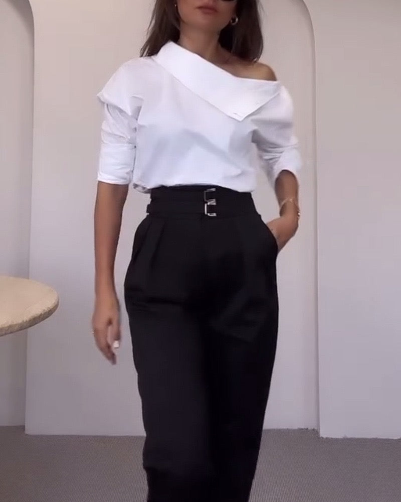 High Collar Side Button Elegant Shirt