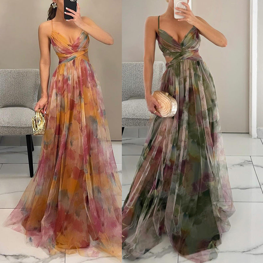 Spring floral print strappy dress